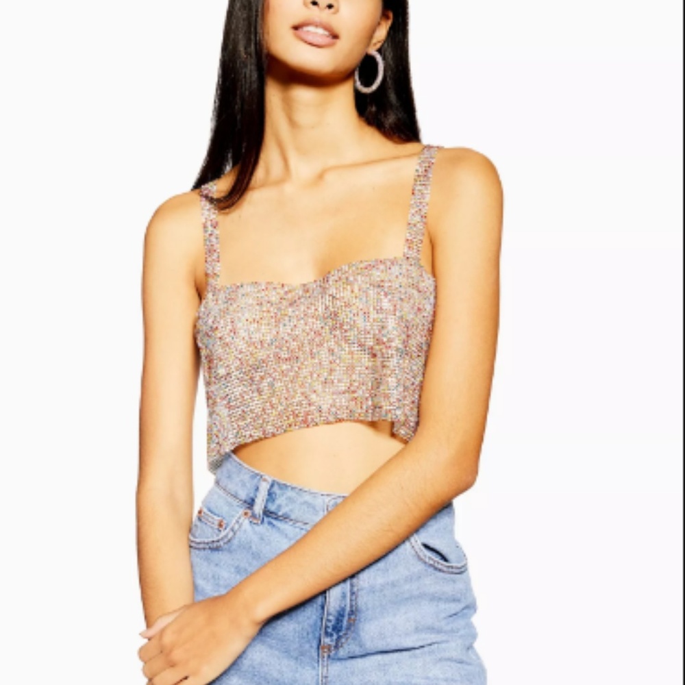 NWOT Topshop Festival Diamante Crop Top